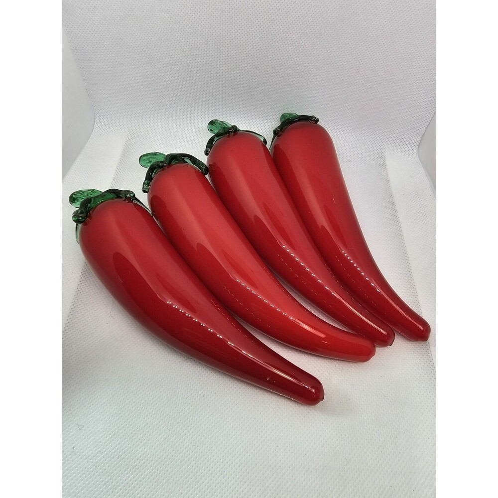 Set Of 4 VTG Multicolor Hand Blown Art Glass Decorative Collectable jalapeño 7"